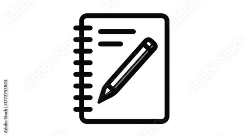 Professional Notebook and Pen Solid Icon for School Supplies
