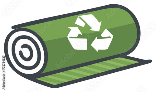 Recycled Green Material Roll Graphic: Environmental Awareness and Sustainability Icon
