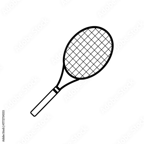Outline drawing of tennis racket on transparent background