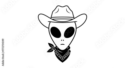 Extraterrestrial wanderer in classic cowboy attire with bandana and mysterious gaze