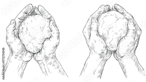 Top View Vector Illustration of Human Hands Kneading Dough