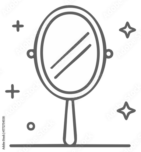 Simple Outline of a Handheld Mirror with Decorative Sparkle Accents