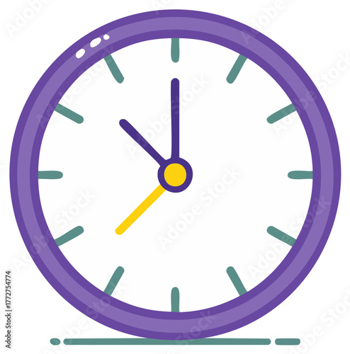 Bright purple analog clock icon with visible hour and minute hands symbolizing punctuality deadlines and schedules