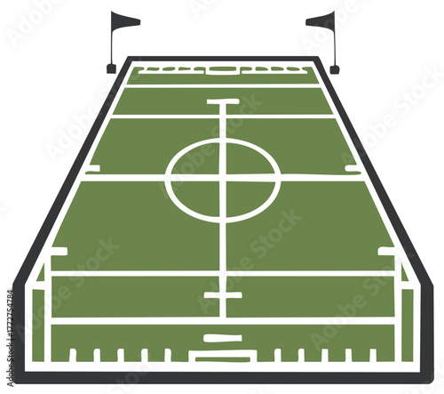 Vector illustration of a green American football field with white yard lines in perspective