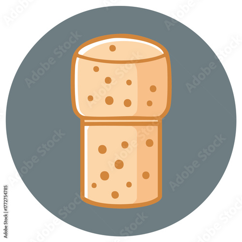 Cartoon style wine bottle cork illustration on grey background