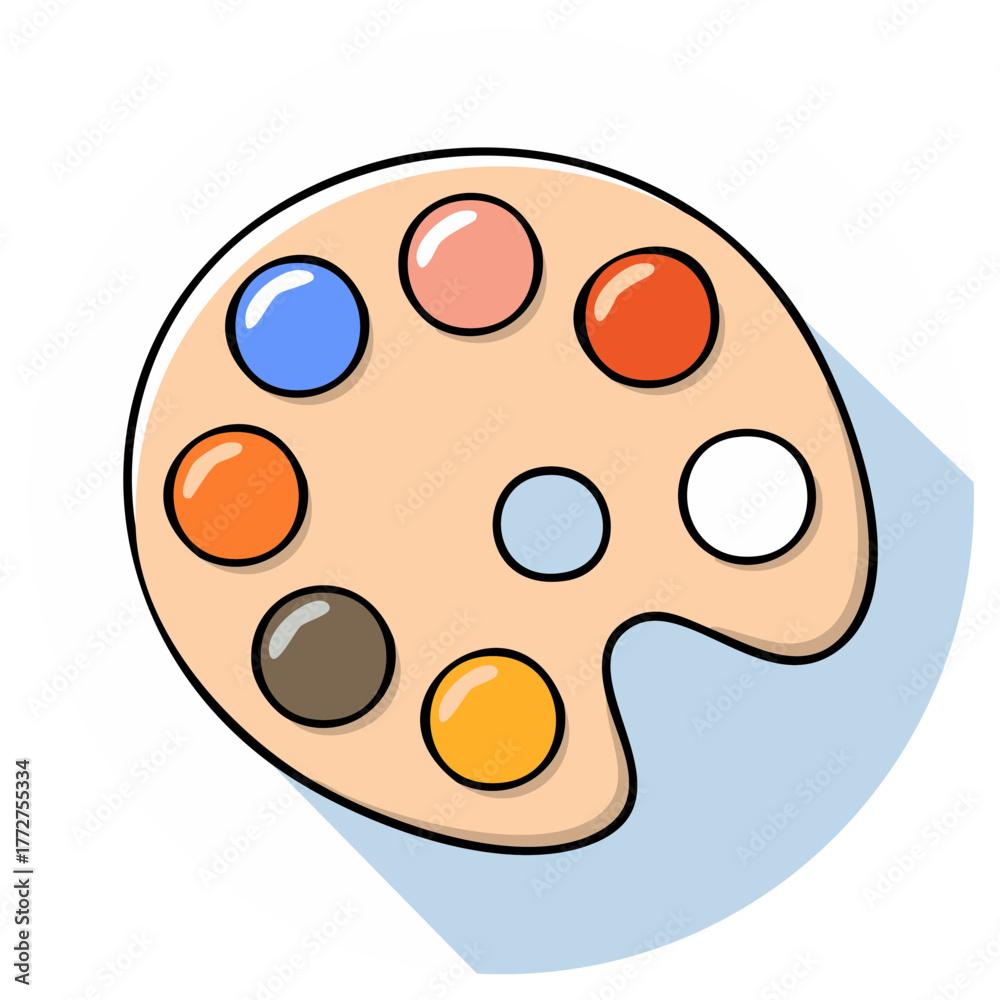 Fototapeta premium Artist paint palette with colorful paint blobs and shadow effect