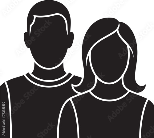 "Stylized Couple Icon in Black and White"