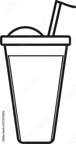 Simple Line Art Icon of a Tall Drink with a Straw and Lid