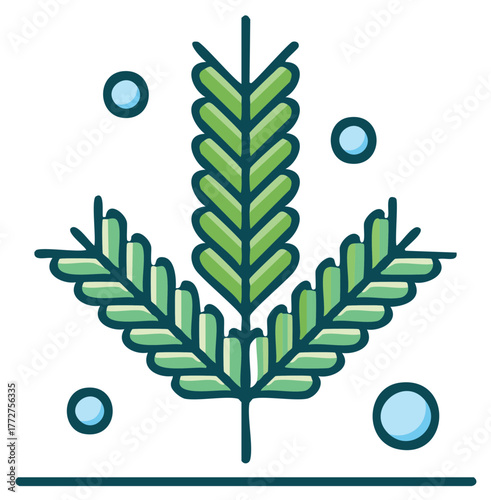 Stylized green wheat plant icon with decorative round elements agricultural symbol