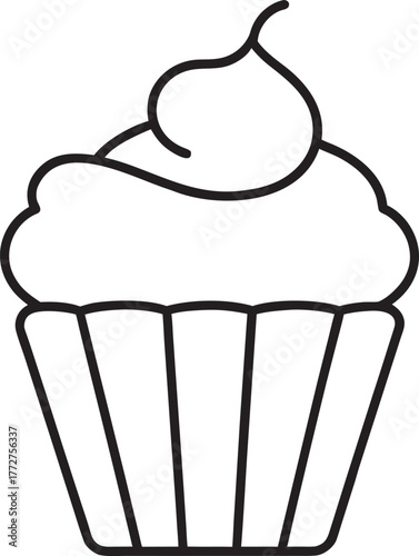Simple Line Art Illustration of a Delicious Cupcake with Swirled Frosting