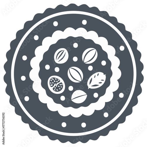 Stylized Fruit and Nut Tart Flat Vector Icon for Baking