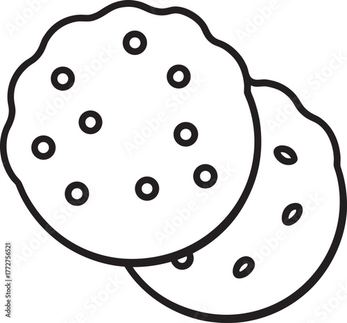 Simple Line Art Illustration of Two Chocolate Chip Cookies