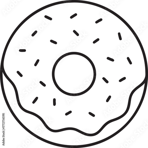 Simple Outline Icon of a Donut with Sprinkles, Perfect for Food Graphics