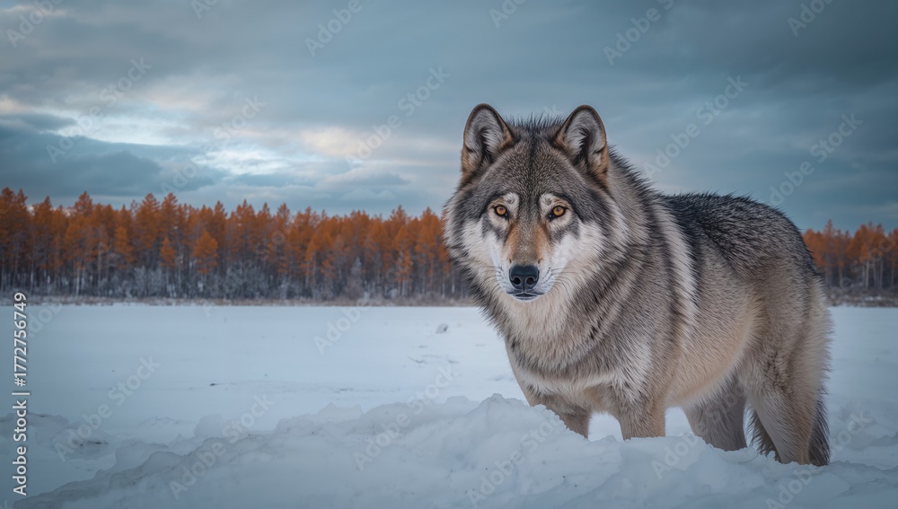 Obraz premium Arctic Wolf in autumn, seasonal change