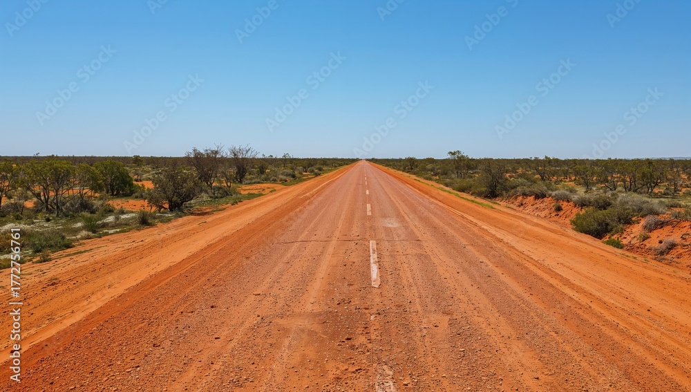 Naklejka premium Unpaved road in remote landscape, inviting exploration and adventure