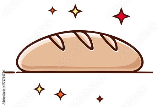 Loaf of bread emits magical glow sparkles vector graphic illustration