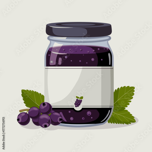 Blackcurrant jam jar with empty label in vector on white background