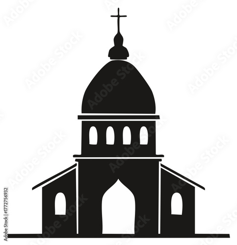Silhouette church with dome and cross architectural symbol for faith and worship