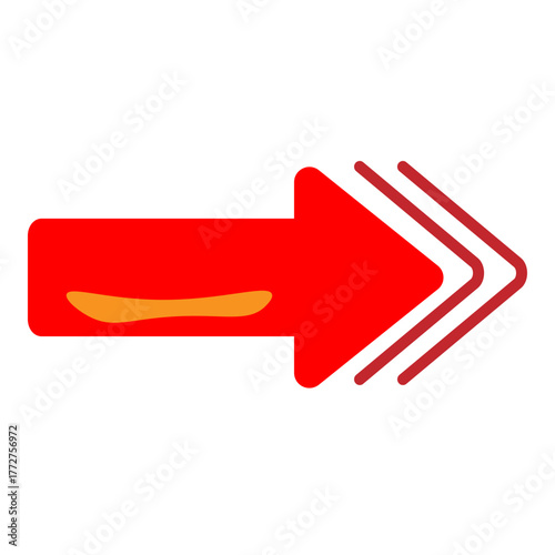 Accelerated, elongated red figure symbolizing rapid content advancement or skipping ahead. Element features a single horizontal arrowhead followed by two smaller arrow chevrons, denoting high speed. V