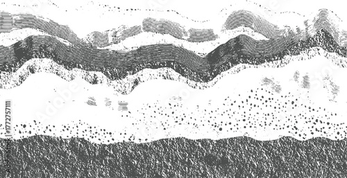 Abstract textured landscape with horizontal lines and dots in grayscale vector