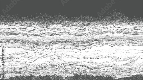 Abstract layered geological strata texture with hatching and stippling background pattern