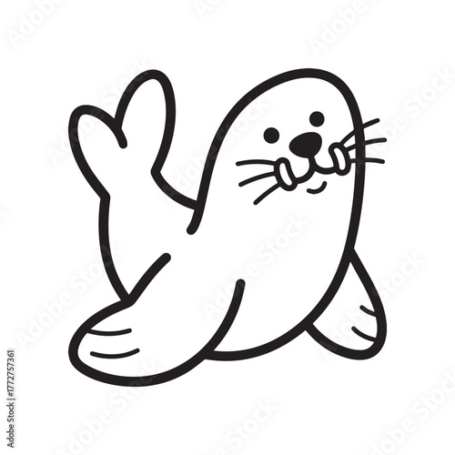 Playful sea lion coloring page with bold outlines and simple kid-friendly vector design.