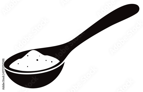 Black silhouette of a spoon filled with a powder or granular substance