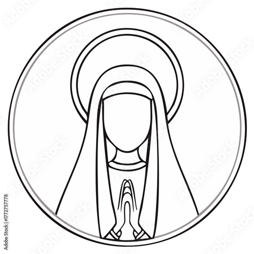 Iconographic Illustration of the Virgin Mary in Prayer with Halo