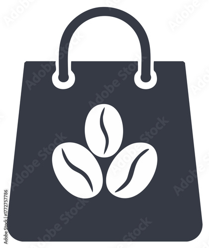 Coffee shop shopping bag with coffee beans logo vector icon for retail and purchase