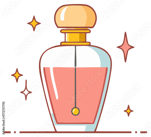 Elegant Pink Perfume Bottle Illustration with Sparkle Accents for Cosmetics Packaging