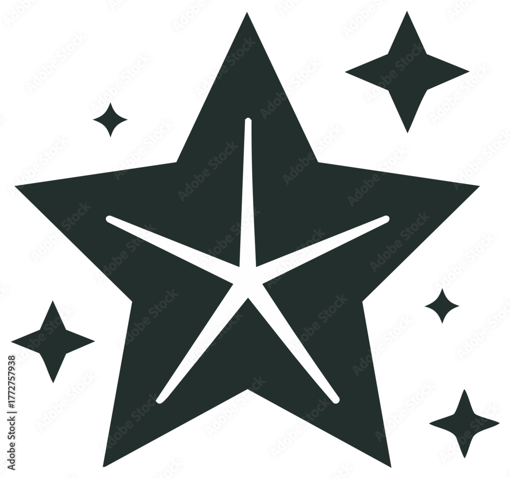 Obraz premium Star with star shape inside and smaller stars surrounding, icon.