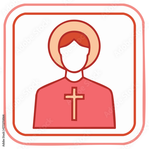 Religious Icon Illustration Featuring a Figure with Halo and Cross Symbol