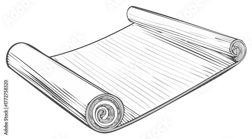Hand Drawn Blank Scroll Illustration, Decorative Parchment or Paper Scroll Graphic Element