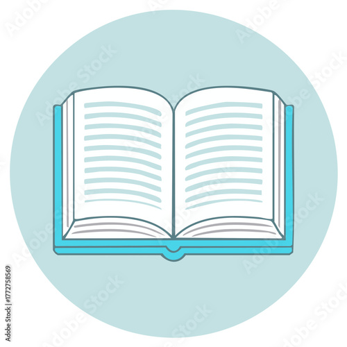 Vector icon of an open book with text pages for education and knowledge themes