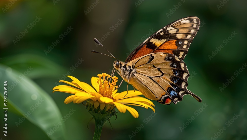 Fototapeta premium Adult butterflies extract nectar and liquids with a proboscis, showcasing their role in the ecosystem, nature