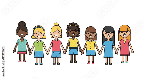 Diverse group of girls standing together holding hands symbolizing unity and friendship
