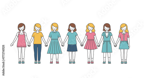 Diverse group of girls united, holding hands in a symbolic representation of solidarity