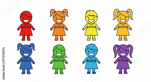Cheerful diverse kid characters in rainbow spectrum, representing unity and joyful early childhood