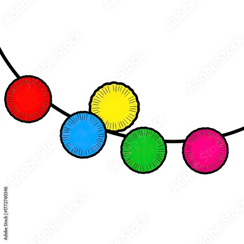 Colorful String Lights In Multiple Hues Against White Background For Festive Decoration