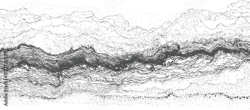 Abstract monochrome graphic texture with layered wavy lines and dots background