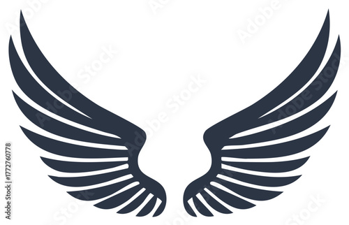 Stylized Black Angel Wings Icon Symmetrical Graphic Illustration for a Logo or Emblem