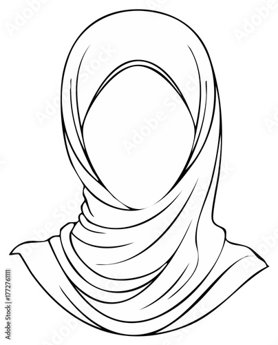 Illustration of Muslim Woman in Hijab Line Art Drawing for Islamic Designs and Cultural Concepts