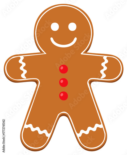 Smiling Gingerbread Man Cookie with Red Candy Buttons