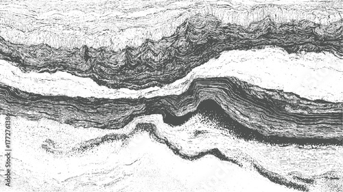 Abstract monochrome textured background with layered wavy lines and dots pattern