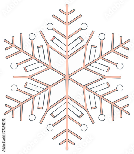 Simple pastel pink snowflake doodle for winter Christmas holiday design