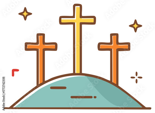 Three Crosses on Calvary Hill Symbolizing Jesus Christ Resurrection