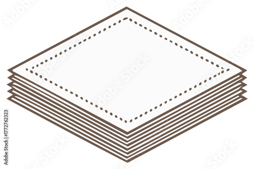 Vector icon of a stack of paper napkins or cloth fabric swatches with a dotted border