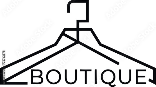 A minimalist line art logo of a hanger over the word BOUTIQUE.