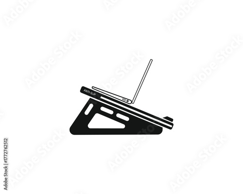 Black laptop stand with antislip feature, designed for ergonomic use and portability