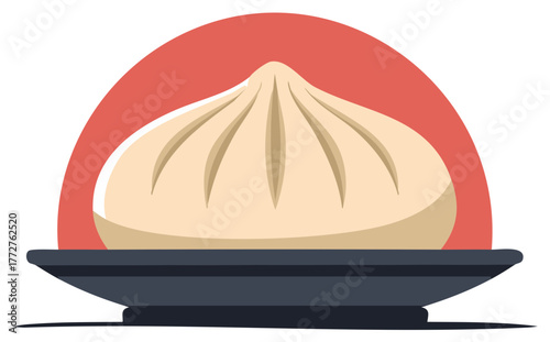 Traditional Asian steamed bun dumpling on a plate vector food illustration